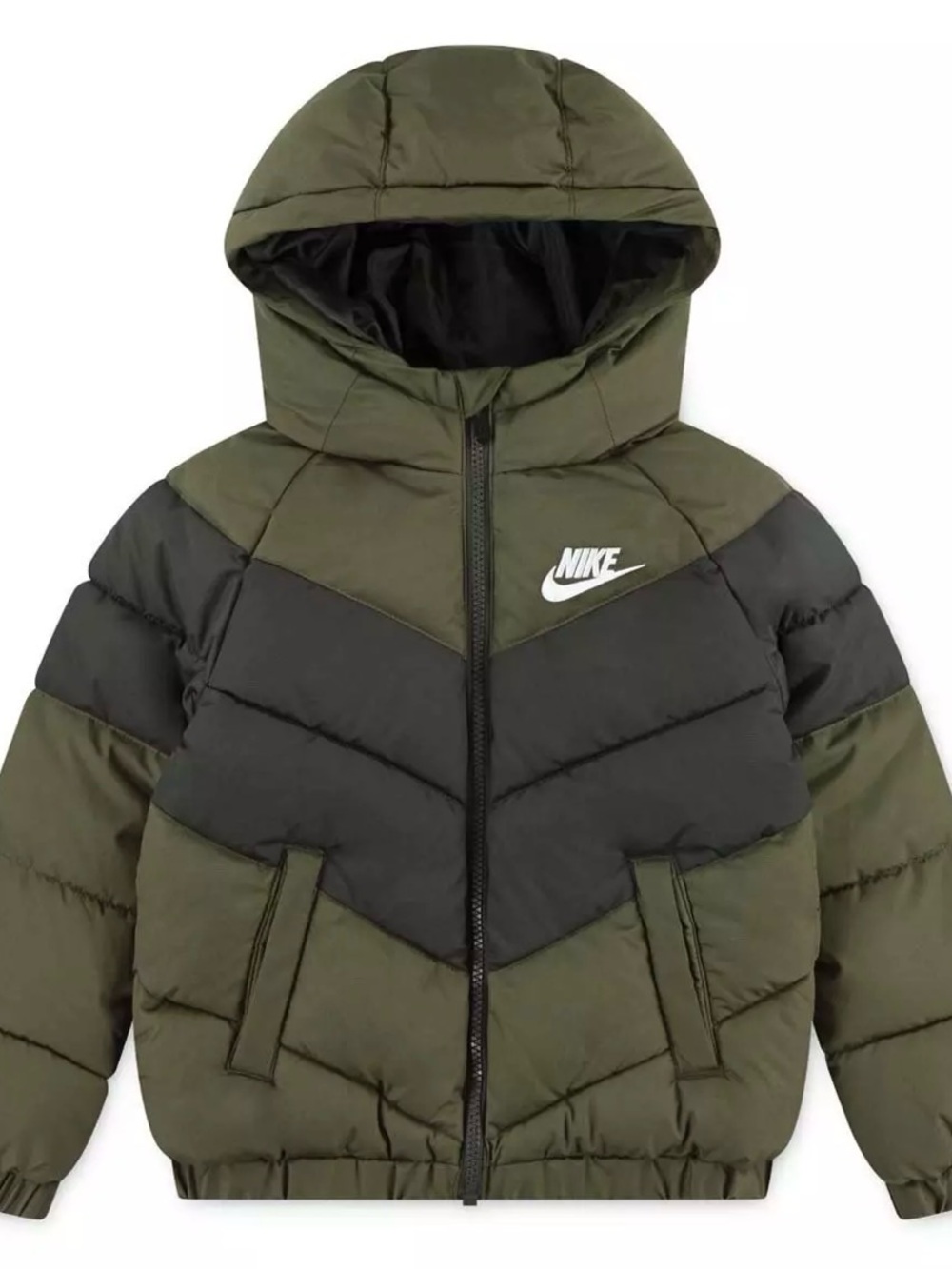 Nike Colorblock Puffer Kids Jacket Hooded Zip Green 5-6 Years Fall Winter 5T 6T